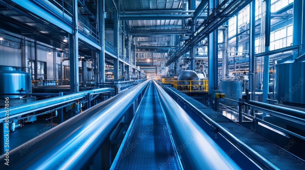 Industrial Factory Interior with Conveyor Belts and Steel Structures Industrial Factory Interior with Conveyor Belts and Steel Structures