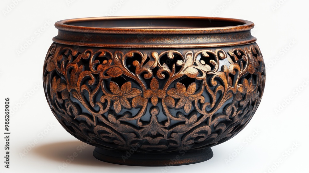 Ornate decorative bowl featuring intricate floral patterns. Ornate decorative bowl featuring intricate floral patterns.