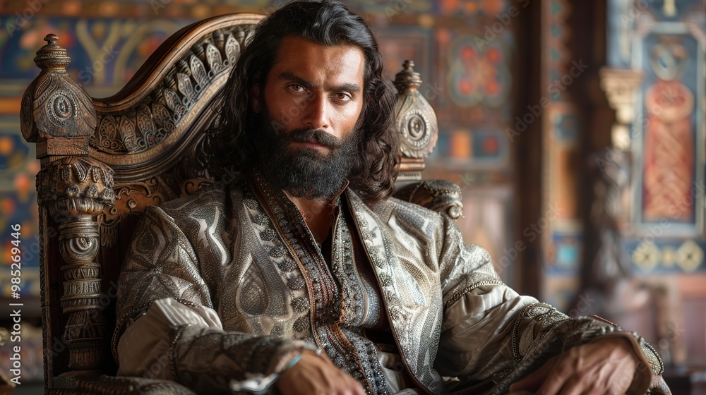 Intriguing Portrait of a Regal Man Sitting on an Ornate Throne Intriguing Portrait of a Regal Man Sitting on an Ornate Throne