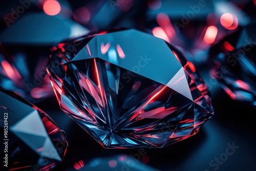 Close up of an iridescent diamond or gemstone with vibrant rainbow like refractions of light