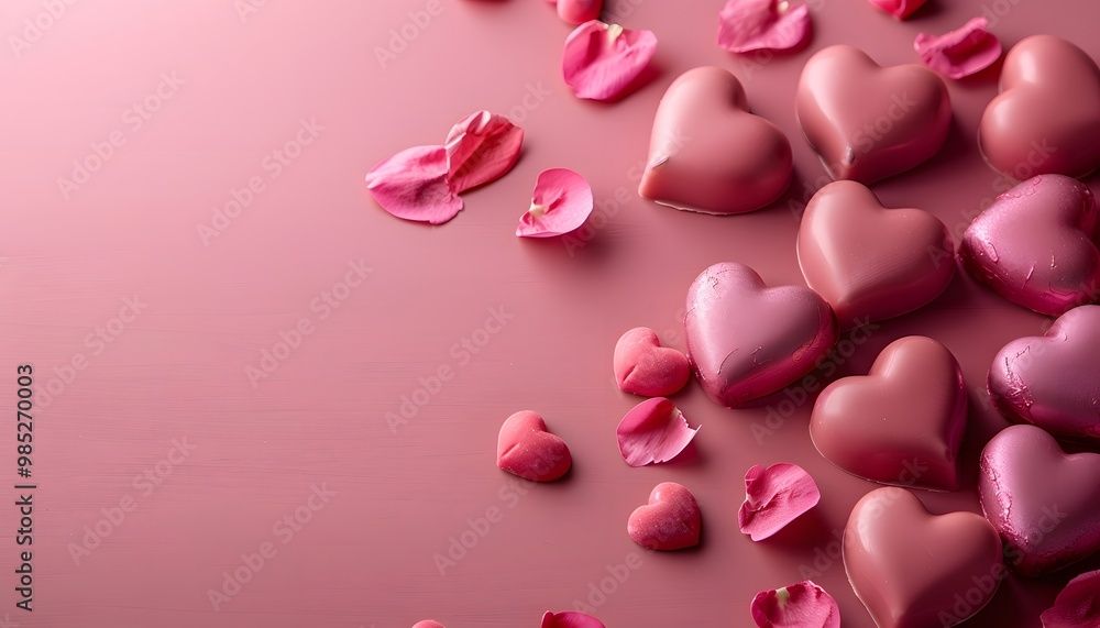 Heart-shaped chocolates on pink Valentine's Day background. Heart-shaped chocolates on pink Valentine's Day background.
