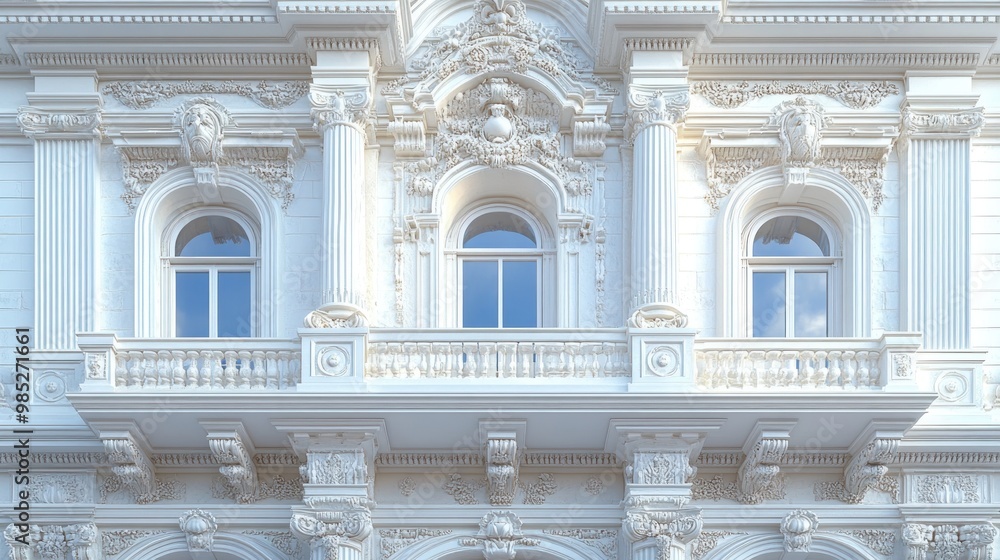 Ornate architectural facade with intricate detailing and windows. Ornate architectural facade with intricate detailing and windows.
