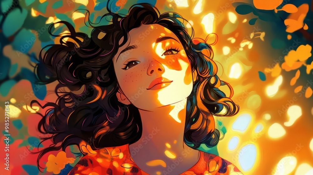 Radiant Portrait of a Young Woman Surrounded by Colorful Light Radiant Portrait of a Young Woman Surrounded by Colorful Light
