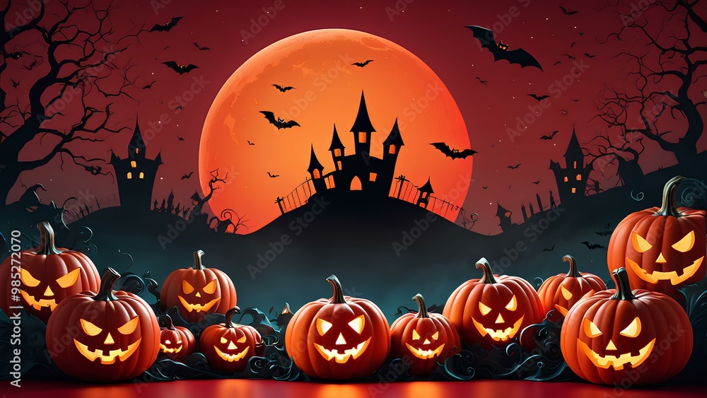 Fototapeta premium Halloween layout, Halloween copy space, Halloween card layout, Halloween pumpkin, Halloween letter paper, Halloween illustration, Halloween concept, Halloween background, Halloween banner