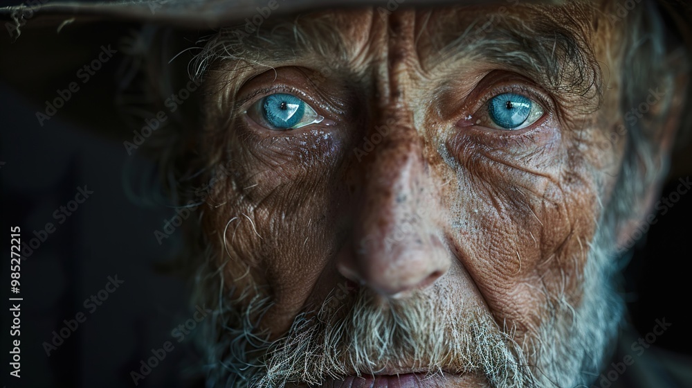 Close-Up Portrait of an Elderly Man with Deep Blue Eyes Close-Up Portrait of an Elderly Man with Deep Blue Eyes