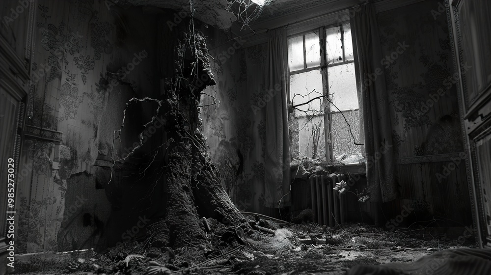 Nature Reclaims Abandoned Room: A Haunting Black and White Photography Nature Reclaims Abandoned Room: A Haunting Black and White Photography
