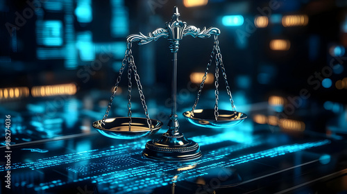 Scales of Justice on Blue B...