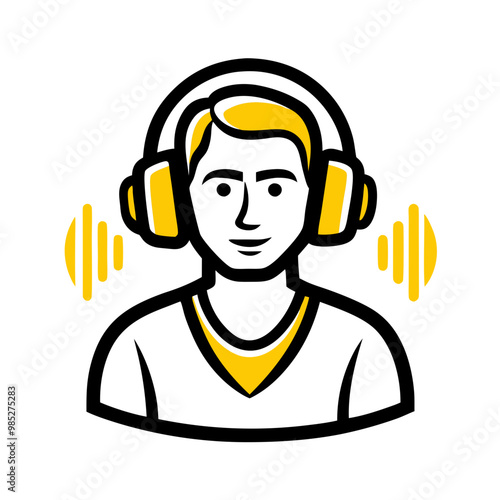 Young man listening to music with headphones and enjoying the sound