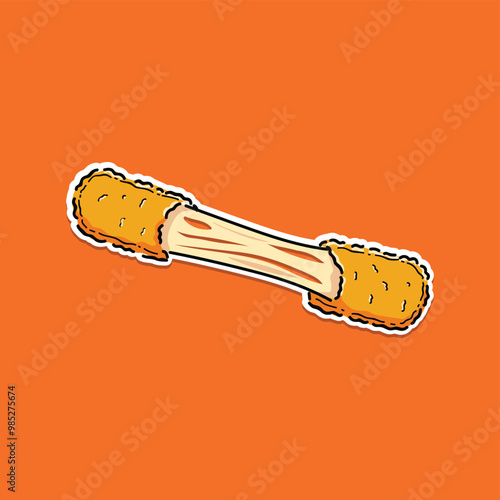Mozzarella cheese sticks hand drawn vector illustration design. Mozzarella sticks isolated on orange background. Cheese stretch. Cheese fried