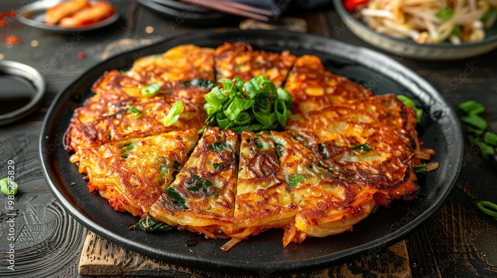 Front View of Pan-Fried Korean Kimchi Pancakes (Kimchi Jeon) Front View of Pan-Fried Korean Kimchi Pancakes (Kimchi Jeon)