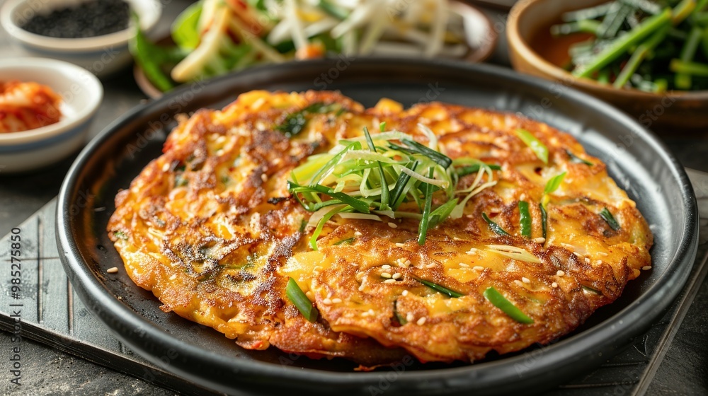 Front View of Pan-Fried Korean Kimchi Pancakes (Kimchi Jeon) Front View of Pan-Fried Korean Kimchi Pancakes (Kimchi Jeon)