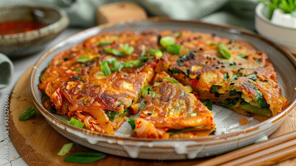 Kimchi Jeon: Close-Up Front View of Pan-Fried Korean Kimchi Pancakes Kimchi Jeon: Close-Up Front View of Pan-Fried Korean Kimchi Pancakes