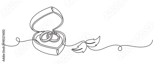 line art illustration of wedding rings in a jewelry box