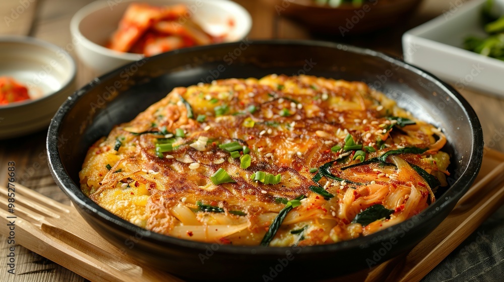 Front View of Kimchi Jeon: Pan-Fried Korean Kimchi Pancakes Front View of Kimchi Jeon: Pan-Fried Korean Kimchi Pancakes