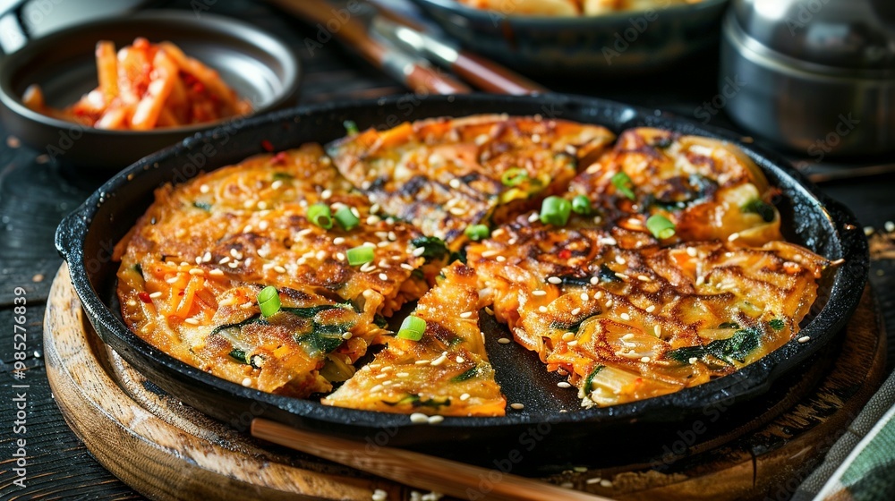 Front View of Kimchi Jeon: Pan-Fried Korean Kimchi Pancakes Front View of Kimchi Jeon: Pan-Fried Korean Kimchi Pancakes
