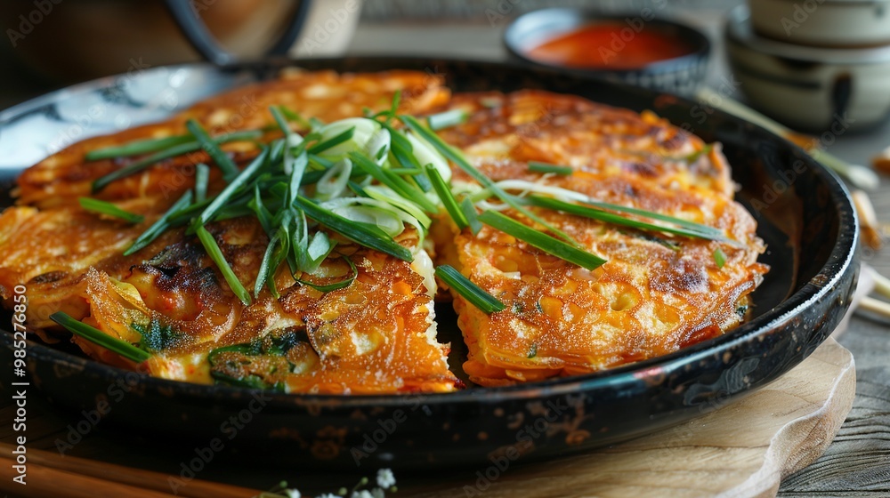 Front View of Kimchi Jeon: Pan-Fried Korean Kimchi Pancakes Front View of Kimchi Jeon: Pan-Fried Korean Kimchi Pancakes
