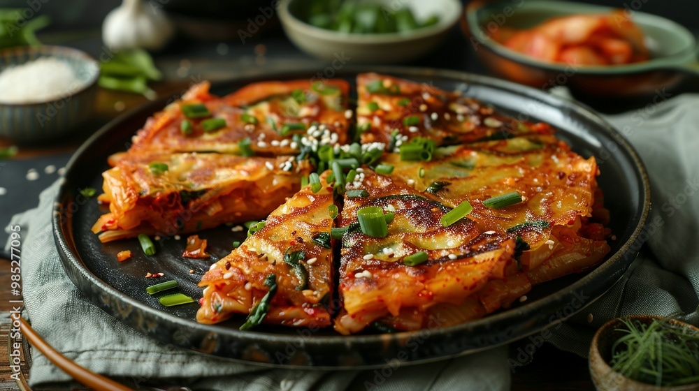 Kimchi Jeon: Detailed Front View of Pan-Fried Korean Kimchi Pancakes Kimchi Jeon: Detailed Front View of Pan-Fried Korean Kimchi Pancakes