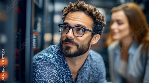 Man in Glasses Looking Up -...