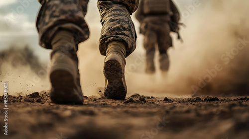 Soldiers Running on Dusty G...