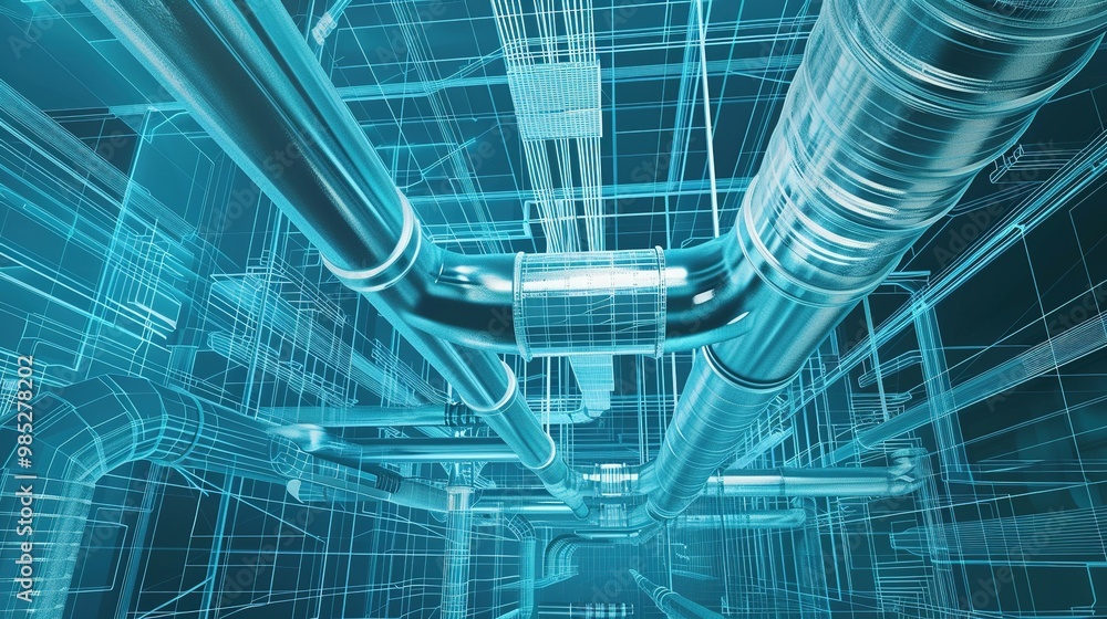 Obraz premium Blueprint of an Architectural Ventilation System: Detailed 3D Illustration