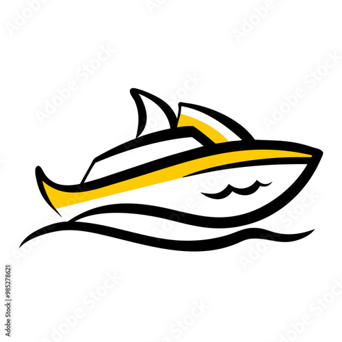 Stylized yellow speedboat gliding on waves with a sleek design