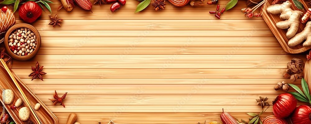 Seasonal Ingredients on Wooden Table Background Seasonal Ingredients on Wooden Table Background