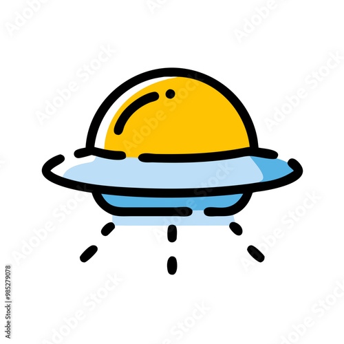 UFO illustration with cheerful style emitting lights in a colorful design, copy space