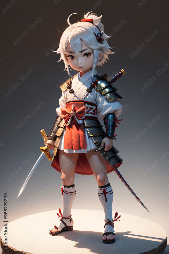 Chibi Samurai Holding a Katana Full-Body Illustration anime style Chibi Samurai Holding a Katana Full-Body Illustration anime style