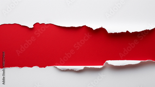 Torn white paper with a red background, ideal for abstract and creative design concepts.