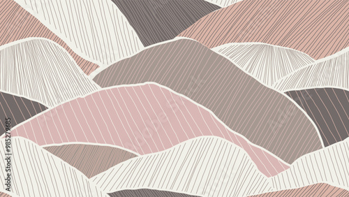 Abstract seamless pattern featuring striped mountains with red and brown tones