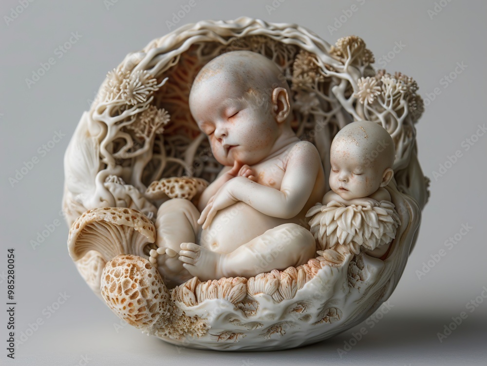 Sleeping Babies in a Whimsical Forest Sculpture Sleeping Babies in a Whimsical Forest Sculpture