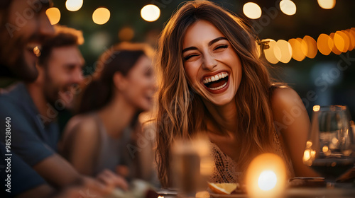 Happy Woman Smiling at Dinn...