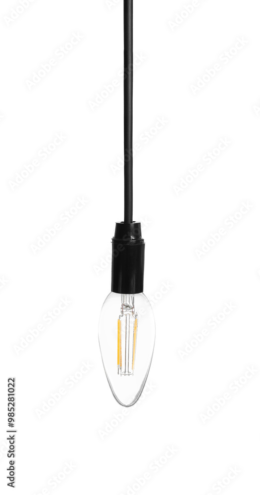 Fototapeta premium One light bulb hanging on white background