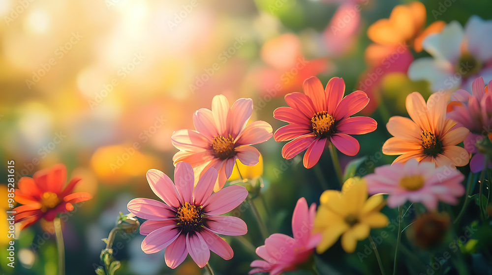 Ultra Wide Banner of Colorful Zinnia Flowers in Sunny Outdoor Garden Ultra Wide Banner of Colorful Zinnia Flowers in Sunny Outdoor Garden