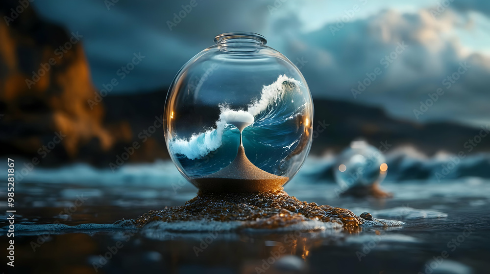 Ocean Wave Inside Glass Sphere Illustration Ocean Wave Inside Glass Sphere Illustration