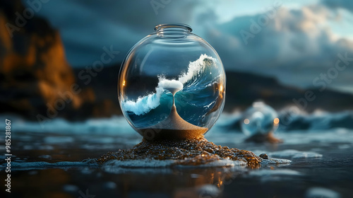 Ocean Wave Inside Glass Sph...
