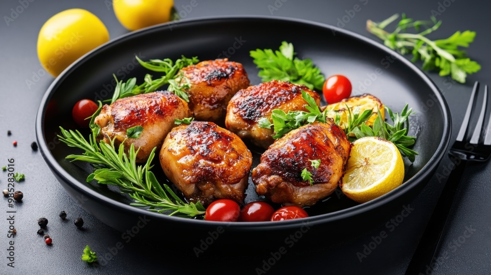 Grilled Chicken with Fresh Herbs and Lemon Slices Grilled Chicken with Fresh Herbs and Lemon Slices