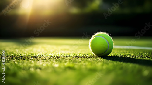 Tennis Ball on Green Court ...