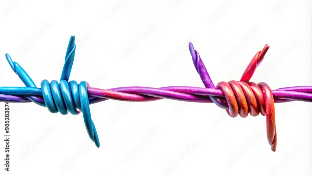 Clear barbed wire on a white backdrop, ideal for security and fencing design applications, combining aesthetic appeal Clear barbed wire on a white backdrop, ideal for security and fencing design applications, combining aesthetic appeal