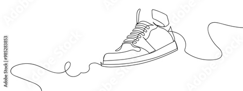sneakers line art vector illustration with transparent background editable stroke.