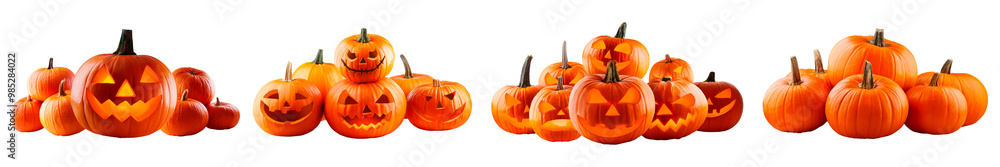 Halloween pumpkin in pile single group on transparent background cutout. PNG file. Many assorted different design. Mockup template for artwork design Halloween pumpkin in pile single group on transparent background cutout. PNG file. Many assorted different design. Mockup template for artwork design