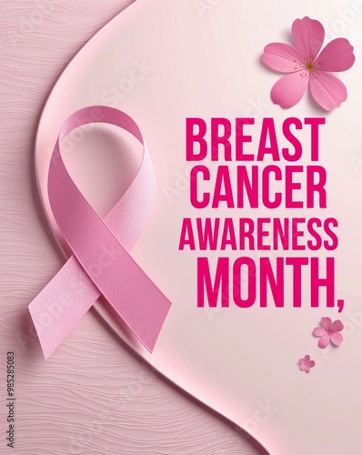 Breast Cancer Awareness Month Displayed with Pink Ribbon and Floral Elements to Promote Health and Solidarity