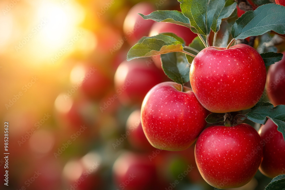 Obraz premium A red apple is hanging from a tree