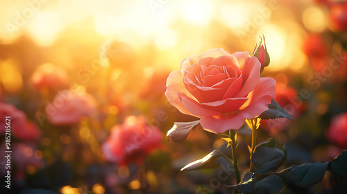 Luxurious Flower Background with Roses Bathed in Golden Hour Light