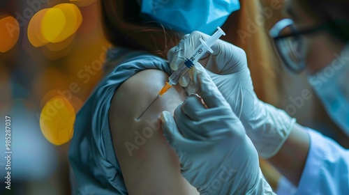 Nurse administering vaccine.