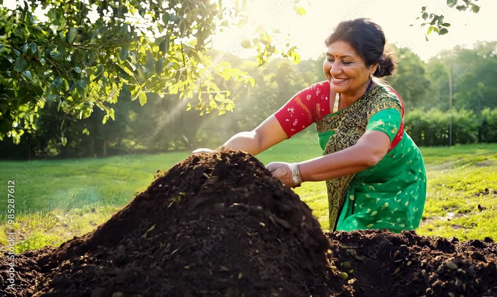 Ugandan Woman Composting Organic Waste in Traditional Attire Stock ...