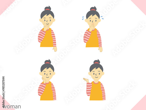 色々な表情の女性の上半身のイラスト