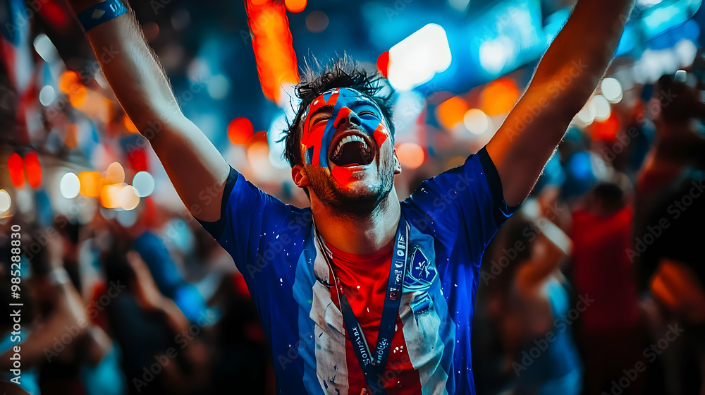Obraz premium Man with Face Paint Cheering in a Crowd - Photo