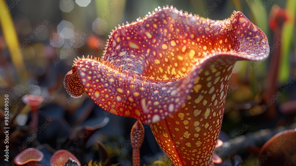 Close Up of a Pitcher Plant with Dew Drops Close Up of a Pitcher Plant with Dew Drops