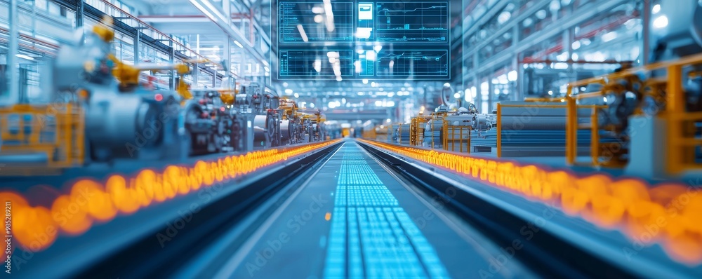 A modern industrial facility showcasing a production line with glowing molten material flowing along a conveyor belt, emphasizing the efficiency and scale of manufacturing. A modern industrial facility showcasing a production line with glowing molten material flowing along a conveyor belt, emphasizing the efficiency and scale of manufacturing.